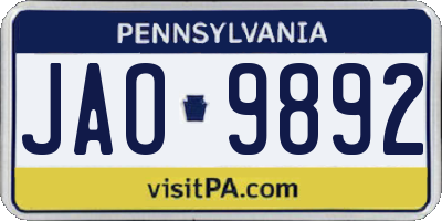 PA license plate JAO9892