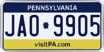 PA license plate JAO9905