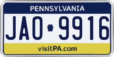 PA license plate JAO9916