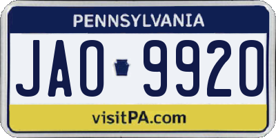 PA license plate JAO9920
