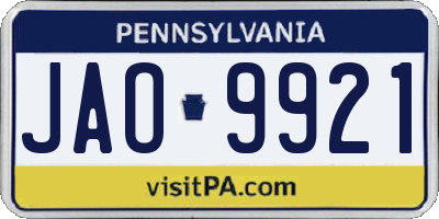 PA license plate JAO9921