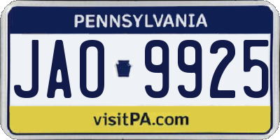 PA license plate JAO9925