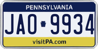 PA license plate JAO9934