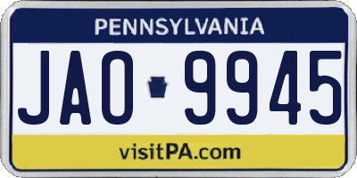 PA license plate JAO9945