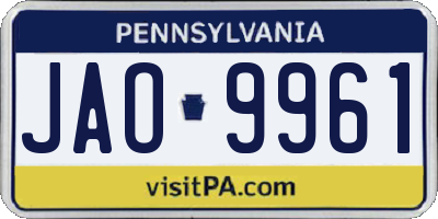 PA license plate JAO9961