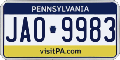 PA license plate JAO9983