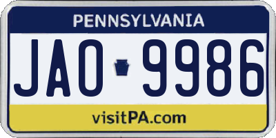 PA license plate JAO9986