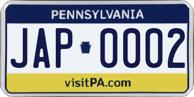 PA license plate JAP0002