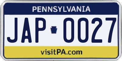 PA license plate JAP0027