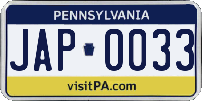PA license plate JAP0033