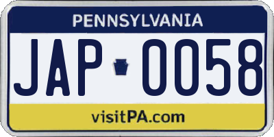 PA license plate JAP0058