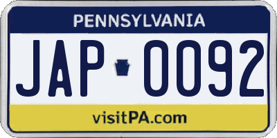 PA license plate JAP0092