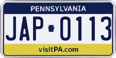 PA license plate JAP0113