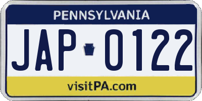 PA license plate JAP0122