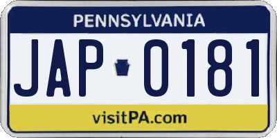 PA license plate JAP0181