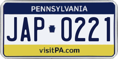 PA license plate JAP0221
