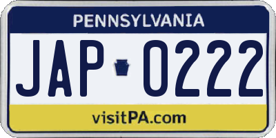 PA license plate JAP0222