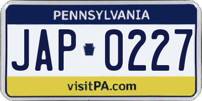 PA license plate JAP0227