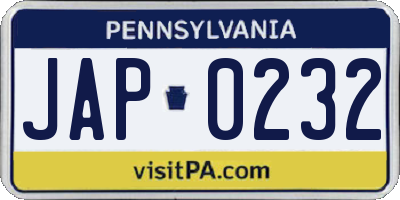 PA license plate JAP0232