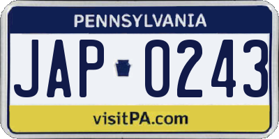 PA license plate JAP0243