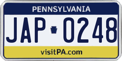 PA license plate JAP0248