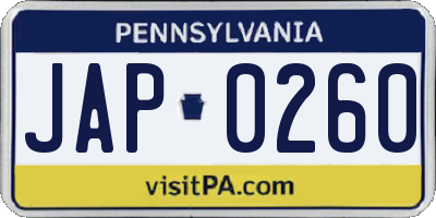 PA license plate JAP0260