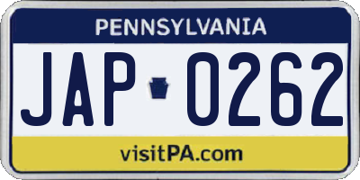 PA license plate JAP0262
