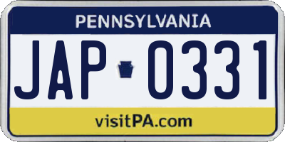 PA license plate JAP0331