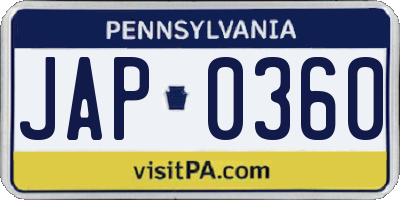 PA license plate JAP0360