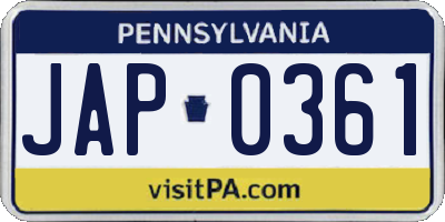PA license plate JAP0361