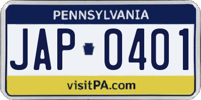 PA license plate JAP0401