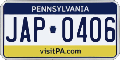 PA license plate JAP0406