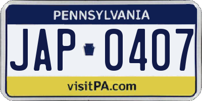 PA license plate JAP0407