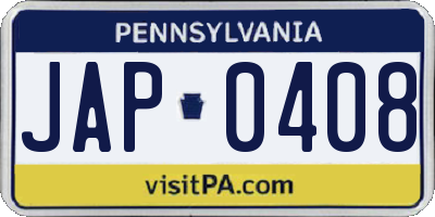 PA license plate JAP0408