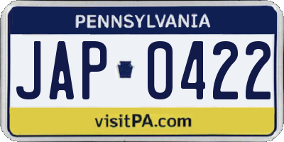 PA license plate JAP0422