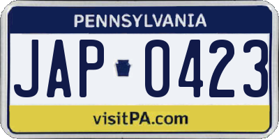 PA license plate JAP0423
