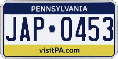 PA license plate JAP0453