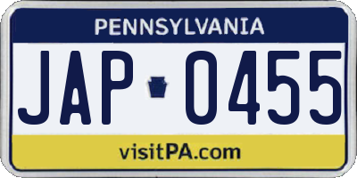PA license plate JAP0455