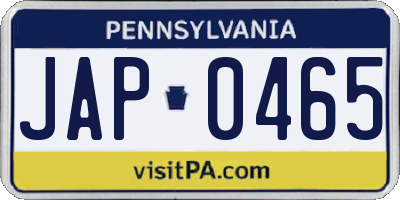PA license plate JAP0465