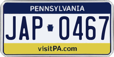 PA license plate JAP0467