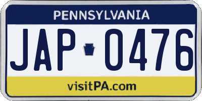 PA license plate JAP0476