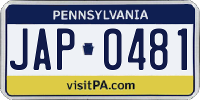 PA license plate JAP0481