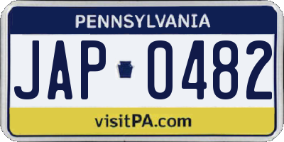 PA license plate JAP0482