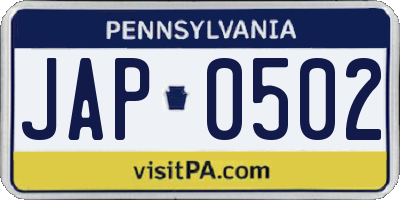 PA license plate JAP0502