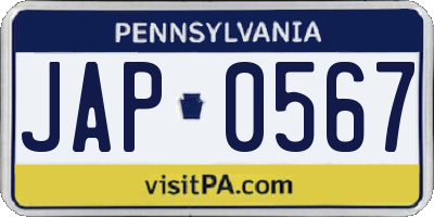 PA license plate JAP0567
