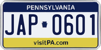 PA license plate JAP0601