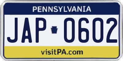 PA license plate JAP0602