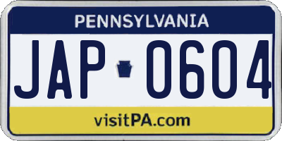 PA license plate JAP0604
