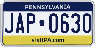 PA license plate JAP0630
