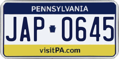 PA license plate JAP0645